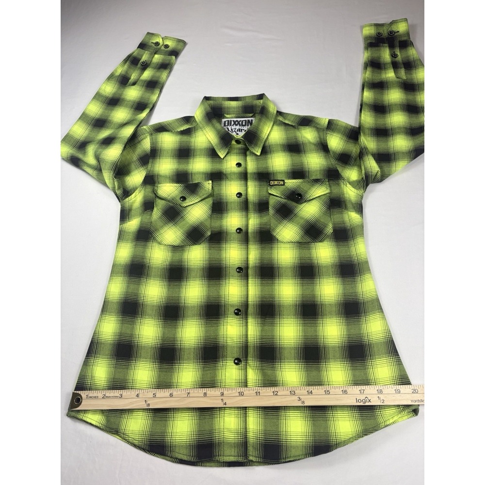 Dixxon Long Sleeve Flannel Button- Up The Lizard Womens Medium Green Black Plaid - Picture 14 of 16
